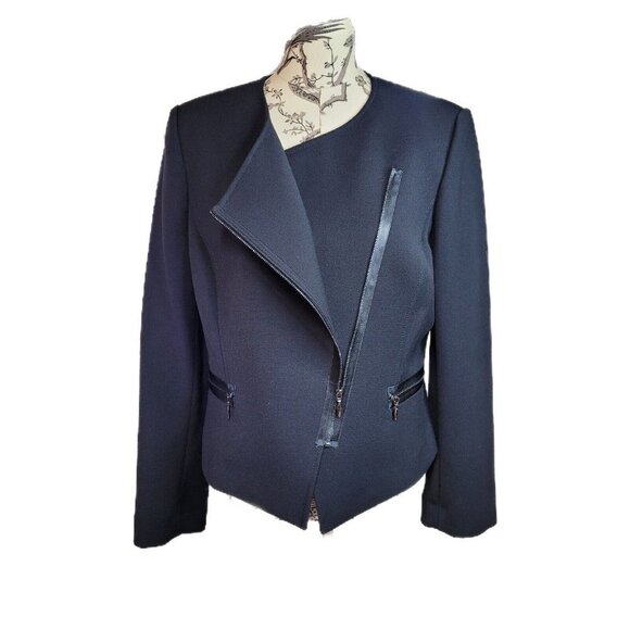 Tahari Size 12 Ladies Moto Jacket Cropped Tailored Structured Black Shoulder Pad - Picture 1 of 12